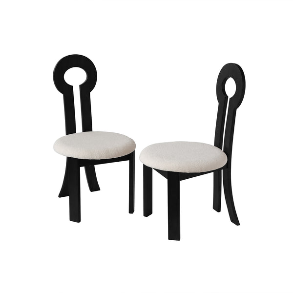 English Elm Vintage Rubber Solid Wood Dining Chair Set of 2 — Plush Berber Fleece Upholstery, Water & Stain Resistant, 280 lb Capacity Black,White W1535P281504