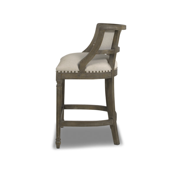 English Elm Jennifer Taylor Home - Paris 26.5" Farmhouse Counter Height Bar Stool with Upholstered Linen Seat, Hardwood Frame, Brass Footrest Beige B2719P238377