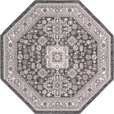 Unique Loom Outdoor Aztec Chalca Machine Made Border Rug Charcoal Gray, Ivory 7' 10" x 7' 10"