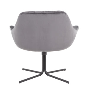 English Elm Wayne Plush Velvet Swivel Lounge Chair in Grey with Black Metal Base — Contemporary 360° Comfort B202P223686