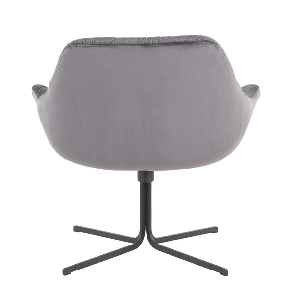 English Elm Wayne Plush Velvet Swivel Lounge Chair in Grey with Black Metal Base — Contemporary 360° Comfort B202P223686
