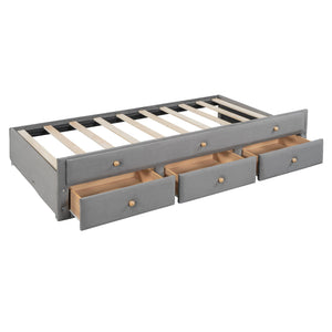English Elm Twin Upholstered Daybed with Pull-Out Trundle and 3 Drawers, Velvet Finish, Solid Frame, Slat Kit Included Gray SF000147AAE