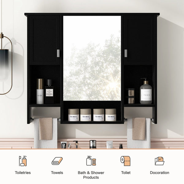 English Elm 35'' Stylish Wall-Mounted Bathroom Storage Cabinet With Mirror & Towel Bar, Modern Design Elegance N710P236929B