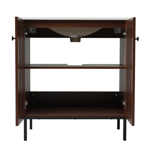 English Elm Christopher Knight Home® - 30" Vintage Bathroom Vanity with Rectangle Ceramic Sink, Rubber Wood Legs, Soft-Close Doors, Adjustable Shelves Antique brown,Dark Brown N817P245324B