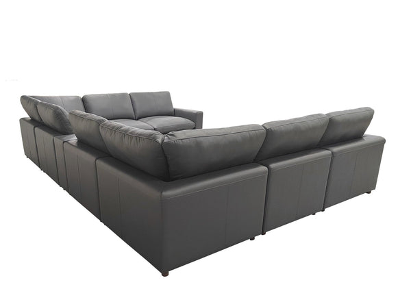 English Elm Leather Match Modular Sectional with Integrated Console and Generous Living Room Seating Blue Gray B2748S00174