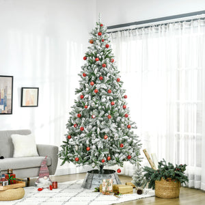 English Elm Homcom 9' Snow Flocked Pine Artificial Christmas Tree - Realistic, Easy Setup & Customizable Decor W2225P229663