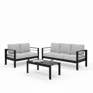 English Elm 3-piece Outdoor Aluminum Conversation Set with Deep Cushions and Wpc Coffee Table Light Gray B082S00099