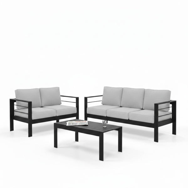 English Elm 3-piece Outdoor Aluminum Conversation Set with Deep Cushions and Wpc Coffee Table Light Gray B082S00099