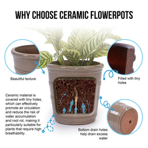 English Elm 3 Pieces Ceramic Flowerpot Set - Handcrafted Antique Yellow Planters For Garden, Patio & Indoors W3273P321529