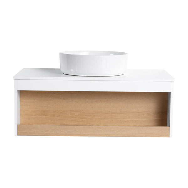 English Elm 36" Floating Bathroom Vanity Light Oak Modular Cabinet with Gel Coat Integrated Sink W3450S00061