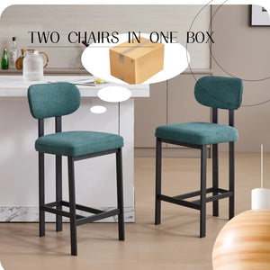 English Elm Bar Stools Set of 2 Upholstered Fabric Seat with Foam Cushion Black Metal Legs W3244P310204