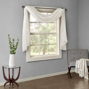 English Elm Solid Solid Crushed Sheer Scarf 42x216" Madison Park Harper White Textured Drapery Scarf Tabs Included B03598164