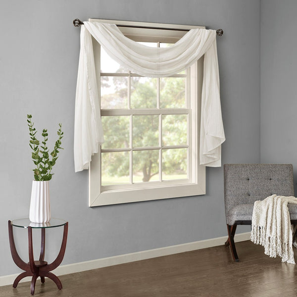 English Elm Solid Solid Crushed Sheer Scarf 42x216" Madison Park Harper White Textured Drapery Scarf Tabs Included B03598164