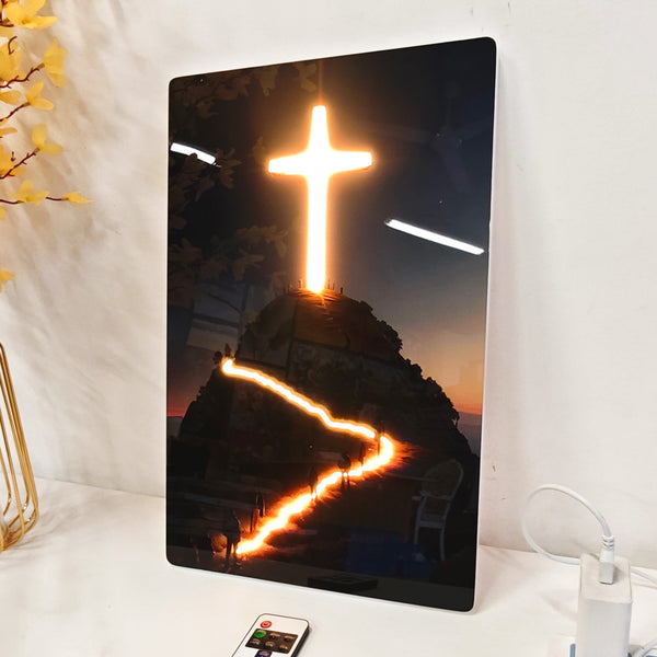 English Elm 16X10 Christian Cross Led Wall Art – Illuminated Acrylic Decor With Remote For Modern Homes & Prayer Spaces T3976P383252