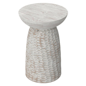 English Elm Boyd Hand-carved Solid Mango Wood Accent Table with White Finish for Modern Living White Washed B136P414661