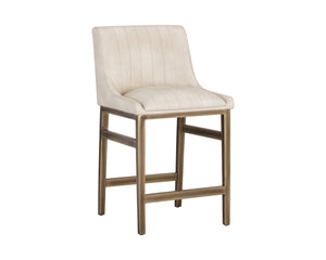 Sunpan Halden Urban Bar Stool with Bold Channel Tufting and Rustic Bronze Steel Frame for Stylish Spaces Bravo Cream