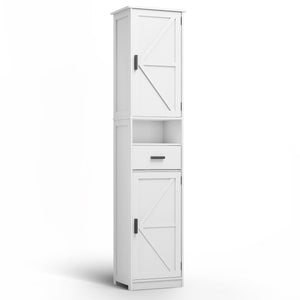 English Elm 69" Slim Tall Storage Cabinet with Barn Doors and Drawer for Small Spaces, Adjustable Shelves, Sturdy White W2386P207737