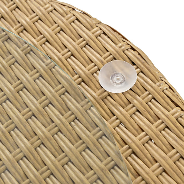 English Elm Christopher Knight Home® - KONO 3PC Outdoor Boho Faux Wicker Chat Set with Tempered Glass Table, Beige Cushions, Durable Elegance N775P245731B