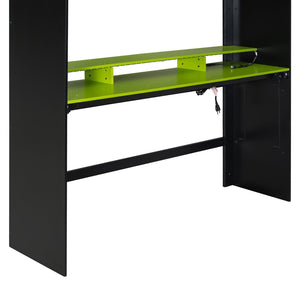English Elm Full Size Gaming Bunk Bed with Rgb Lighting Integrated Desk Wardrobe and Storage Green LT100266AAG