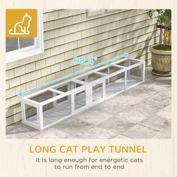 English Elm Pawhut Wooden Cat Tunnel 98" - Modular Design With 8 Doors For Indoor & Outdoor Play, Safe & Stylish W2225P200584-GIGA