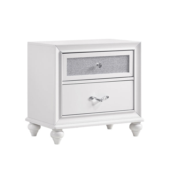 English Elm 2 Chic Two-Drawer Nightstand with Sparkling Acrylic Panels and Faceted Crystal Hardware for Glam Bedrooms White B016P255554