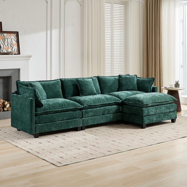 English Elm Cloud 3-Seat Modern Sectional Sofa In Soft Green Chenille - Comfy, Modular & Ergonomic Design For All Spaces W1143S00016