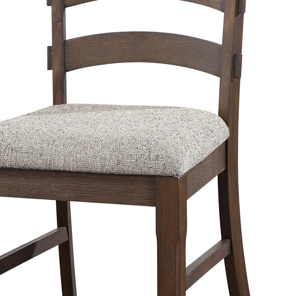 English Elm Grey Ladder Back Side Chairs Set Of 2 - Rustic Brown Finish, Comfortable Upholstered Seating For Any Decor B062P182764