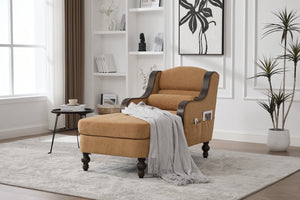 English Elm UNITED Oversized Chaise Lounge Sofa Bed with Solid Wood Arms, High-Resilience Foam, 800lb Capacity and Storage Pockets Mustard yellow W1568S00211