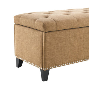 English Elm 47.5" Linen Tufted Storage Bench with Nailhead Trim and Hydraulic Hinge for Entryway W2671P450822