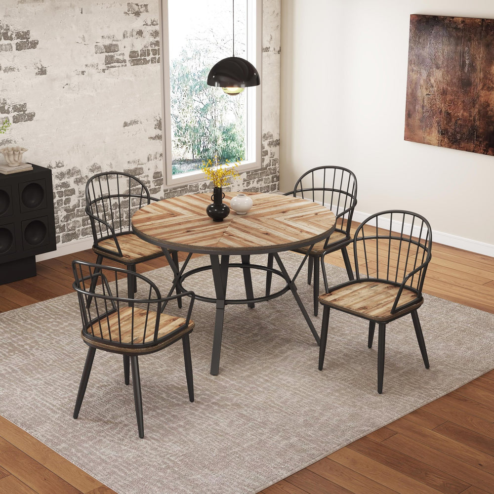 English Elm Christopher Knight Home® - Indoor Dining Set With Metal Legs 5-Piece Light Birch & Black Industrial Table and 4 Chairs, Sturdy N768P228001L_4_N768P228022L