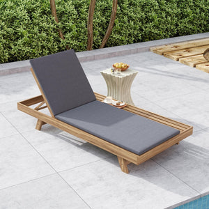 English Elm Lounge Chaise Outdoor Acacia Wood Slatted Frame with Water Resistant Cushion Resort Style Dark Gray,Light Brown N770P442L18G