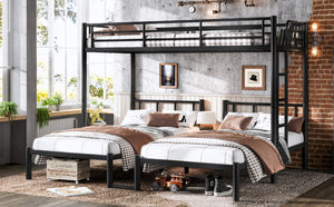 English Elm Twin Triple Bunk Bed Metal L-shaped Frame Sleeps Three Kids White Finish Black W1580S00615