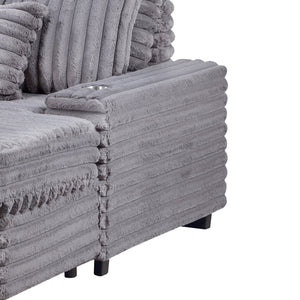 English Elm Symphony Oversized Corduroy Chaise Lounge Sofa with Cupholders and USB Port for Ultimate Comfort Gray B061S00903