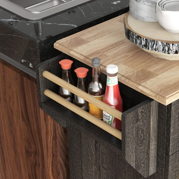 English Elm HOMCOM Butcher Block Kitchen Island on Wheels with 3 Cabinets, Drawers, Towel & Spice Rack, Brown W2225P217420