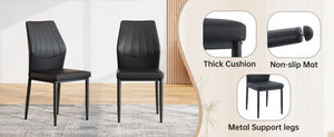 English Elm Black Faux Wood Grain Rectangular Dining Set with Shell Pattern Upholstered Chairs Black W1151S04368