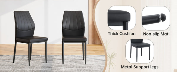 English Elm Black Faux Wood Grain Rectangular Dining Set with Shell Pattern Upholstered Chairs Black W1151S04368