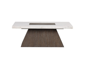 English Elm Contemporary Square Coffee Table With Luxurious White Marble Top & Dark Walnut Tapered Base, 48" B2741S00436