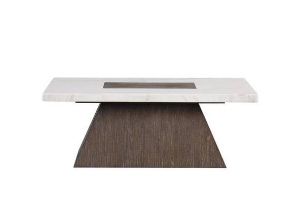 English Elm Contemporary Square Coffee Table With Luxurious White Marble Top & Dark Walnut Tapered Base, 48" B2741S00436