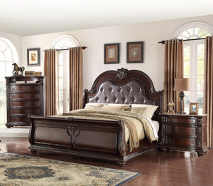 English Elm 1pc Marble Top Five Drawers Tall Chest with Intricate Moldings, Curved Silhouette & Antiqued Hardware Brown,Cherry 48 L x 23.5 W x 58.25 H B2741P366083