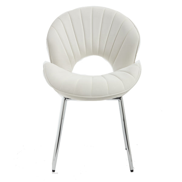 English Elm Modern Upholstered Dining Chair with Hollow Back, 21.6" Wide Velvet Seat and Silver Metal Legs, Set of 2 White W1249P386231