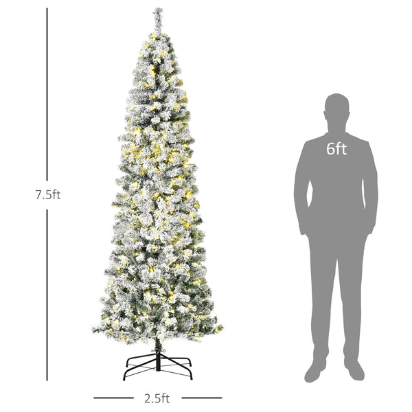 English Elm Homcom 7.5Ft Snow-Flocked Douglas Fir Christmas Tree With 350 Warm White Leds & Realistic Look W2225P229805