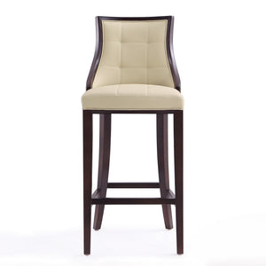 English Elm Fifth Avenue Wood Upholstered Barstool with Walnut Beech Frame, Faux Leather, Foam Padding, Footrest Cream B365P398074