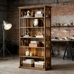 English Elm Display Cabinet Wall Mounted 5 Tier Glass Door Shelving for Collectibles Matte Black T3971P446981