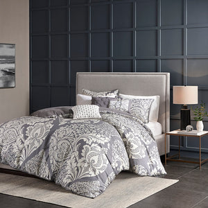 Madison Park Vienna Transitional 6 Piece Printed Duvet Cover Set MP12-476 Grey