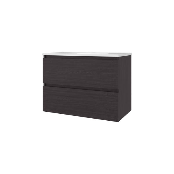 English Elm Smoot Wenge Floating Vanity with Sink and Two Soft-Close Drawers, Scratch-Resistant Modern Wall-Mount B128P314804