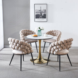 English Elm white Modern Chair (Set of 2) Beige/Black Fabric Upholstered with Golden Iron Legs — Stylish Durable Comfort for Dining, Office, Cafe W234P190478