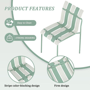 English Elm 4-Pack Modern Striped Color Block Chairs with Weatherproof PP Seats and Heavy-Duty Metal Legs for Indoor Outdoor Seating Haze Green,White W3450P322875