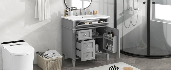 English Elm 30'' Modern Bathroom Vanity With Ceramic Sink, 2 Smooth-Glide Drawers & Tip-Out Compartment Storage N710P206904E