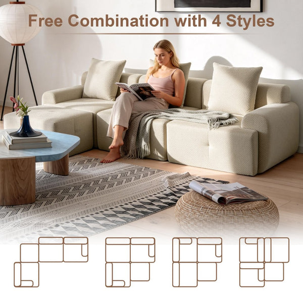 English Elm 104 Inch Modular Sectional Sofa Pineapple Weave Fabric Living Room Lounger Taupe W5385S00003