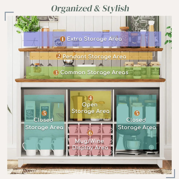 English Elm Coffee Bar Cabinet with Sliding Barn Doors Wine Rack and Led Lighting Farmhouse Style T3971P397429